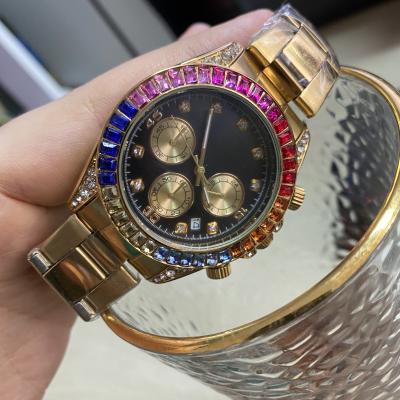 China Chronograph Ready To Ship Rainbow Watch Iced Out Watch Gifts For Christmas Mens Stainless Steel Watch for sale