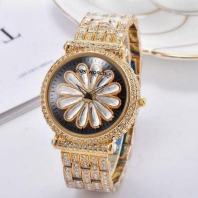 China Trustworthy Ladies Bling Black Diamond Super Shiny Chronograph Crystal Watch Glass Replicate Ladies Watch for sale