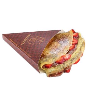 China Food Grade Recyclable Disposable Biodegradable Triangle Egg Waffle Packaging Pizza Cone Pancake Packing Box Pancakes Takeaway Takeout Holder for sale