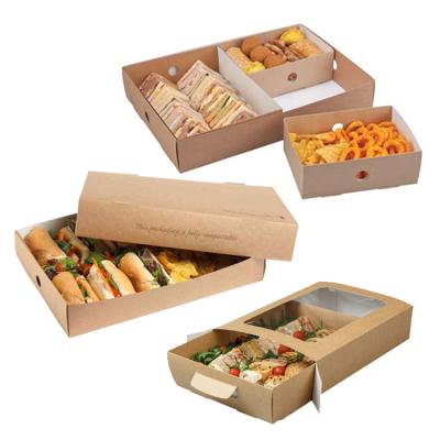 China Custom Recyclable Recycle Healthy Tray Food Takeout Box Take Away Disposable Paper Baguette Box Food Packaging Takeaway Lunch Boxes for sale