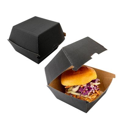 China Recyclable To Go Fast Food Restaurant Clamshell Box Wrapping Paper Hamburger Takeout Hamburger Takeout Box for sale