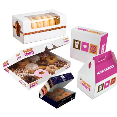 China Simple Recyclable Cheap Custom Printed Pink White Cardboard Design Packing Box Mini Size Donut Packaging Paper Box With Clear Window for sale