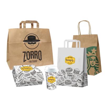 China Recyclable Custom Flat Paper Handles Brown Deli Fast Food Kraft Paper Bag For Restaurant Packaging for sale