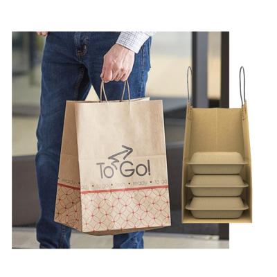 China Custom Recyclable Logo Print With Handle Recycled Restaurant Food Catering Catering To Go Outlet Packaging Brown Kraft Paper Bag for sale