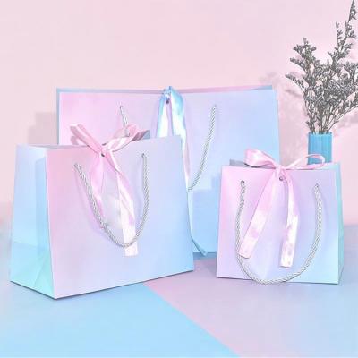 China Manufacturer Free Samples Wholesale Custom Logo Gradient Color Paper Gift Luxury Shopping Recyclable Bag for sale