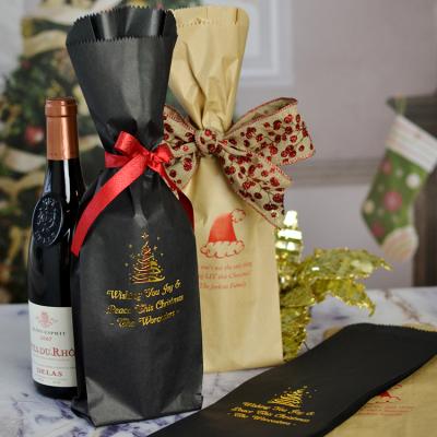 China Recyclable Customization Cheap Recycled Eco Friendly Brown Kraft Christmas Wine Box Gift Retail Shopping Wrapping Paper Bag With Handles for sale