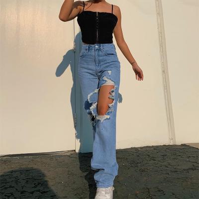 China Others Hollow Out Retro High Waist Imitation Old Women's Casual Slim Jeans for sale