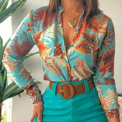 China 2021 new clothing light mature long-sleeved comic printing blouse anti-pilling collar spring temperament shirt women shorts suits for sale