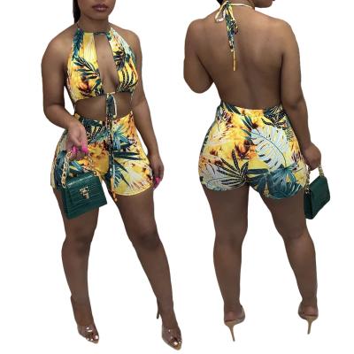 China Breathable Print Tropical Swimsuit Jumpsuit With Neck Strap Women Swimwear for sale