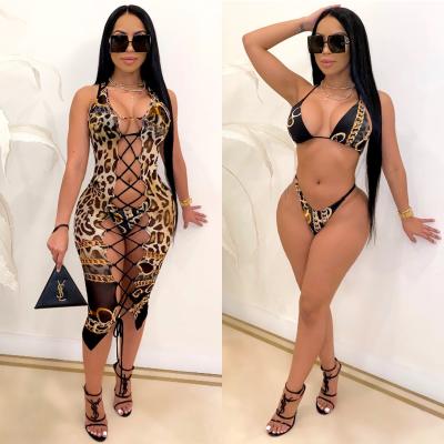 China Viable Wholesale Women's Sexy Leopard Print Three Piece Swimsuit for sale