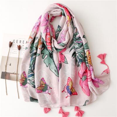 China Squishy butterfly flower print ready to use scarf for women shawl WA220040 for sale