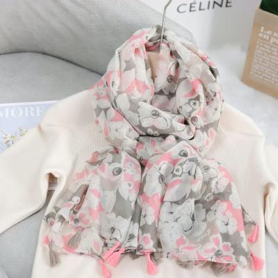 China Wholesale Cotton Scarf Line With Flower Gray for sale