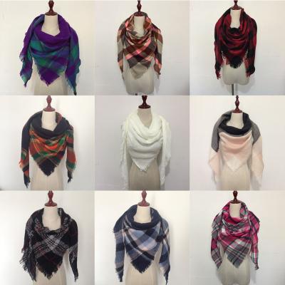 China Factory direct hot selling acrylic cotton tassel triangle plaid scarf for lady girl for sale