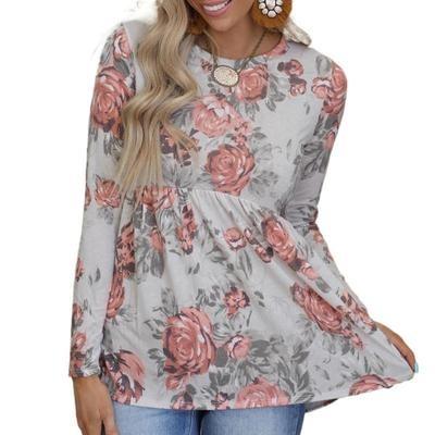 China 2021 QUICK DRY Spring And Summer Flower Printed Long Sleeve O-neck T-Shirt for sale