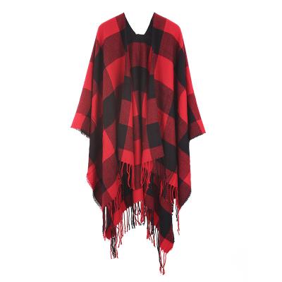 China Fashion Acrylic Wholesale Women's Ladies Cable Knit Soft Wrap Shawl Winter Tassel Fringe Poncho Sweater Scarves and Stoles Shawls for sale