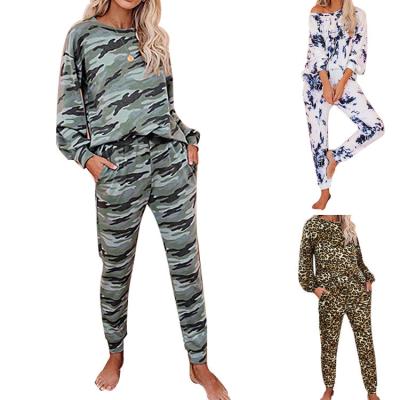 China Updraft 2021 autumn and winter ladies casual tie-dye two-piece round neck sleeve home service suit home pajamas along for sale