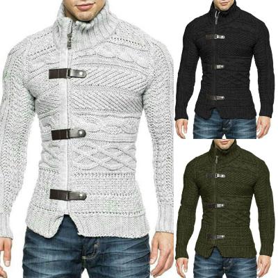 China Anti-wrinkle 2021 winter fashion wholesale men's knitted cardigan sweater coat plus size thick vintage turtle neck sweater for man for sale