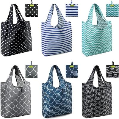 China Reusable Grocery Handled Shopping Bags Tote Bags With Pocket Bulk Waterproof Machine Washable Nylon Bags for sale