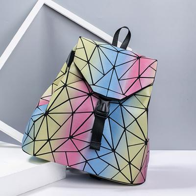 China 2021 new fashion waterproof teenager outdoor travel reflective geometric luminous backpack for men and women for sale