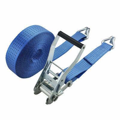 China Polyester 2 Inch 5000Kgs Lashing Strap Ratchet Auto Tie Down Strap With J Hook for sale