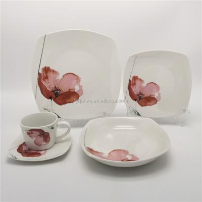 China Sustainable Porcelain 30pcs Square Shape White Ceramic Dinnerware Set for sale