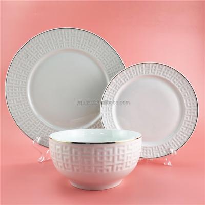 China Sustainable Embossed Ceramic Dinnerware, Porcelain Embossed Dinnerware, 12pcs Dinnerware Set for sale