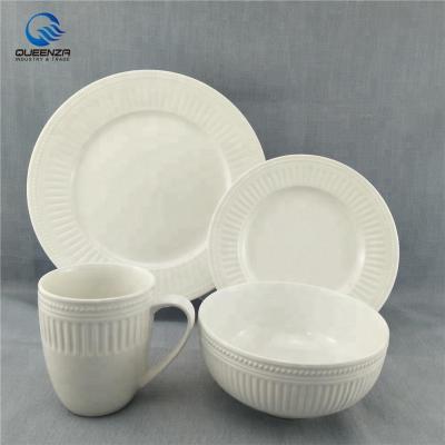 China Sustainable Embossed Ceramic Dinnerware, Porcelain Embossed Dinnerware, 16pcs Dinnerware Set for sale