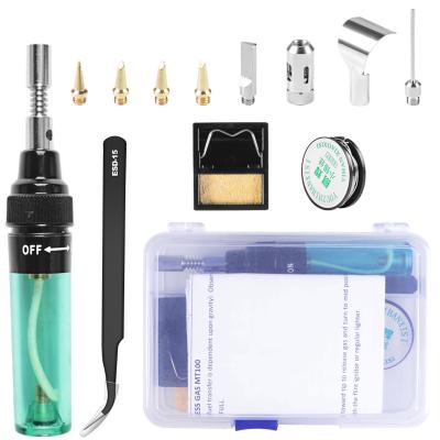 China Pencil Grip handskit  mt-100 16pcs Gas soldering iron kit  multifunctional Cordless Torch Butane inflatable gas soldering iron set for sale