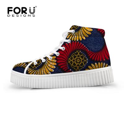 China African Fashion Trend Fashion Kante Fabric Printed Women Spring Flats Lace Up Platform Shoes Fashion Breathable Sneaker Teams Shoes for sale