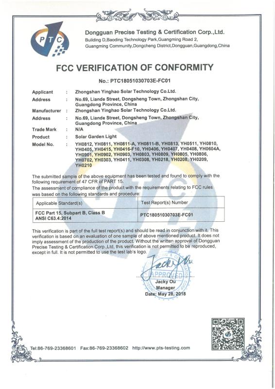 FCC - Zhongshan Yinghao Solar Technology Co., Ltd.