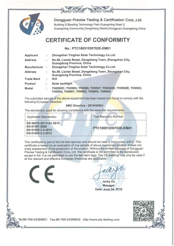 CE - Zhongshan Yinghao Solar Technology Co., Ltd.