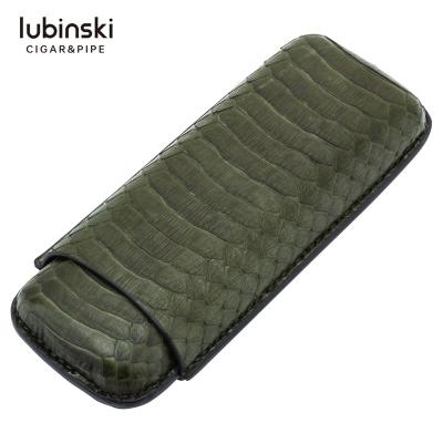 China Morden Lubinski 2 Cigars Tube Shape Green Snake Leather Cigar Case for sale