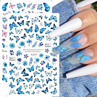 China Hot Selling 2022 Metal Alloy Glass Products 5D Nail Sticker Butterfly Flower Press On Nail For Nail Supplier for sale