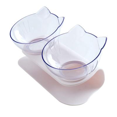 China Factory Designer Double Bowl Cat Bowl Transparent Professional Non-slip Food Viable Single Bowl With Protective Cervical Transparent for sale