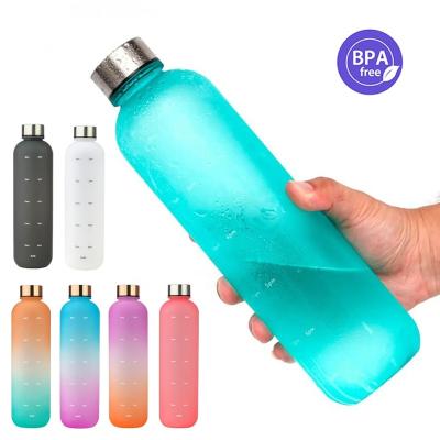 China Viable Custom Amazon Group Date/Time Water Bottle Bpa Free Plastic Eco Friendly Success 32 Ounce Motivational Water Bottles With Time Marker for sale