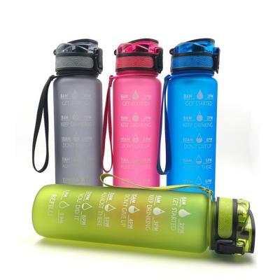 China Ronya Water Bottle Sports Water Bottle 1000ml 32oz Viable Plastic Gym Water Bottles With Time Marker for sale