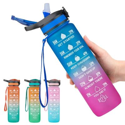 China Viable Custom Free Motivational Gym Success Amazon Amazon 32oz 1000ml Bpa Tritan Plastic Water Bottles With Straw And Time Marker for sale