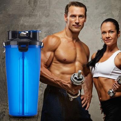 China Viable Double Mixer Juice Shaker Cup Custom Logo Plastic Double Shaker Water Bottle Lids Storage Protein Powder for sale