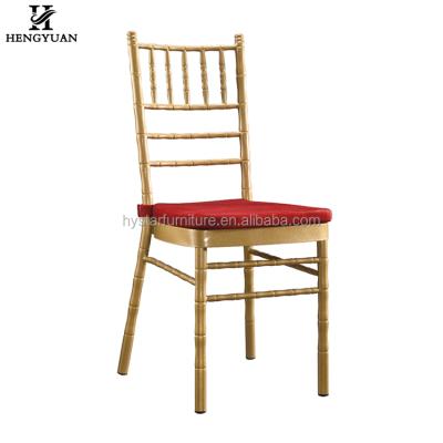 China European restaurant event hotel chair metal gold chiavari rental stacking chair with cushion for sale