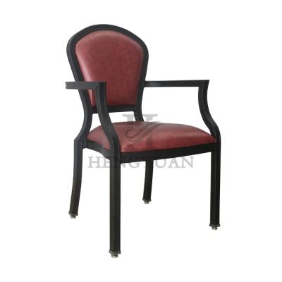 China Exquisite Restaurant Chair Elegant Metal Armrest Metal Stackable Restaurant Chair Cafe Dining Chairs for sale