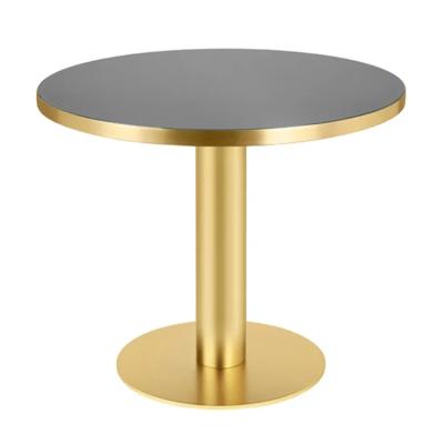 China Custom Round PANEL Gold Polished Artificial Marble Restaurant Top Table For Sale for sale