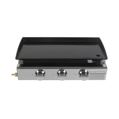 China Easily Assembled Outdoor 3 Burner Gas Plancha Grill Tool Cooker Restaurant Hotel Use 7.5KW Stainless Steel Gas Griddle Pancake Stove for sale