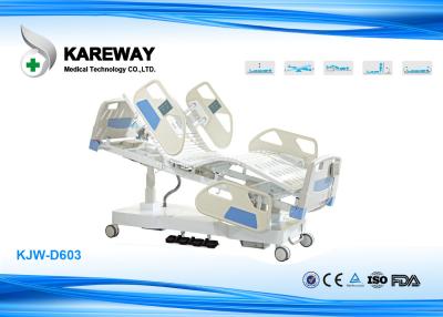 China Plastic Guard Rails Five Functions Medical Hospital Beds Built In Controller With Columns Motors for sale