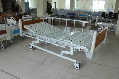 China Super Low Durable Three Functions Mechanical Medical Care Bed with HPL Head Foot Board For Nursing Home for sale