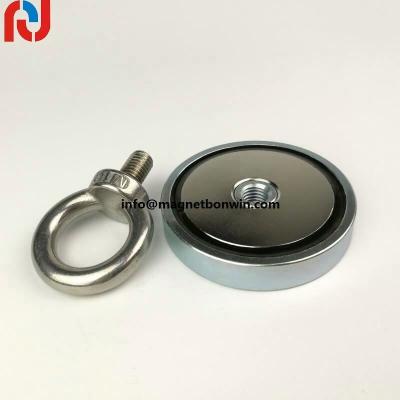 China Industrial Magnet D67mm Neodymium Searching Magnet Pot With A Threaded Shank Eye Retrieval Fishing Magnet for sale