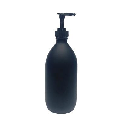 China Chemical 16oz 500ml Frosted Black Color Homemade Glass Bottle With Soap Dispenser for sale