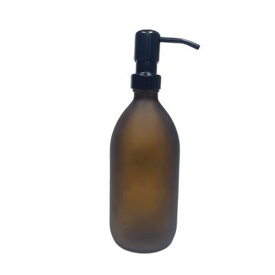 China 16oz 500ml Hand Soap Chemical Amber Glass Bottle With Black Stainless Steel Dispenser Pump for sale