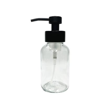 China 355ml 12oz Hand Soap Chemical Clear Glass Bottle With Matte Black Stainless Steel Foam Pump Dispenser for sale