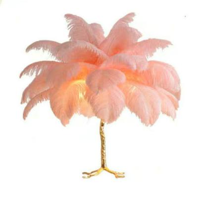 China Height Adjustable Gold Designer Decorative Ostrich White Feather Table Lights Copper Indoor Bedroom LED Table Lamp for sale