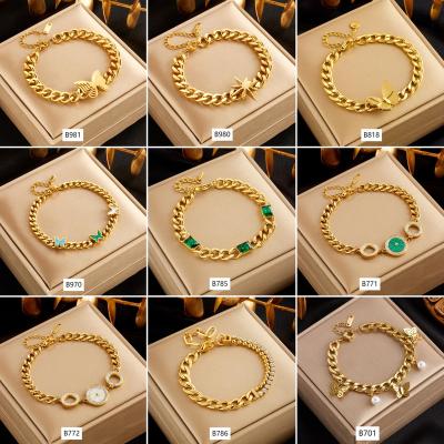 China ROMY Latest Fashion Hip Hop Stainless Steel Star Jewelry Gift Butterfly Diamond Zircon 18K Gold CLASSIC Cuban Chain Bracelet for sale